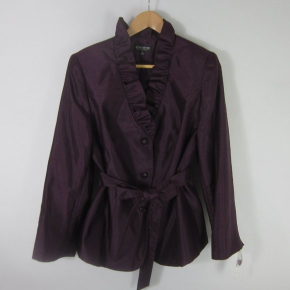 New John Meyer Womens 16W Berry Purple LS Ruffle Trim Blazer Sash NWT $300.00 XL - Picture 1 of 11